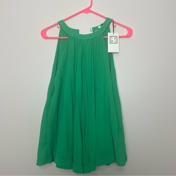 THML Halter Pleated Top Green NWT Size Small - Picture 1 of 10